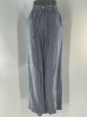 Talbots Blue/White Pinstripe Wide-Leg Linen/Cotton Summer Drawstring Chinos-Sz 6